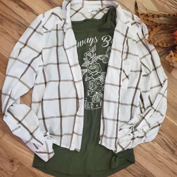 COPY - Abound olive green checkered button down M - Picture 3 of 5